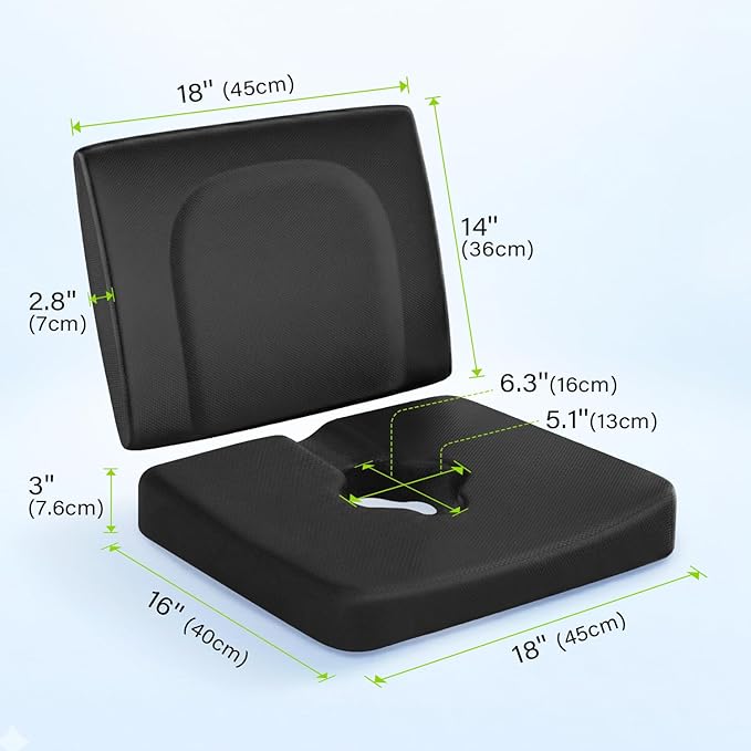 Bed Sore Wheelchair Cushions, 2-Piece Set - Wheelchair Lumbar Pillow,Gel Infused Seat Cushion, 18”x16” for Sciatica, Back & Coccyx Pain，Bedsore Pressure Relief, with Anti-Slip&Washable Cover