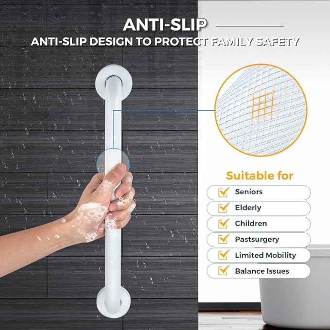 Grab Bars for Shower, 1 Pack 32-Inch Anti Slip Shower Handles for Elderly, Safety Shower Grab Bar, Stainless Steel Handicap Grab Bars for Bathroom (White 1" Diameter)