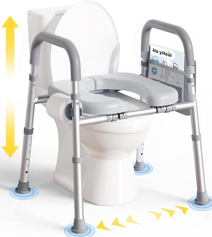 Toilet Seat Risers for Seniors, Raised Toilet Seat with Handles, Adjustable Height & Width, 400 lb Handicap Elevated Toilet Riser Toilet Seats for Pregnant Elderly, Fit Any Toilet