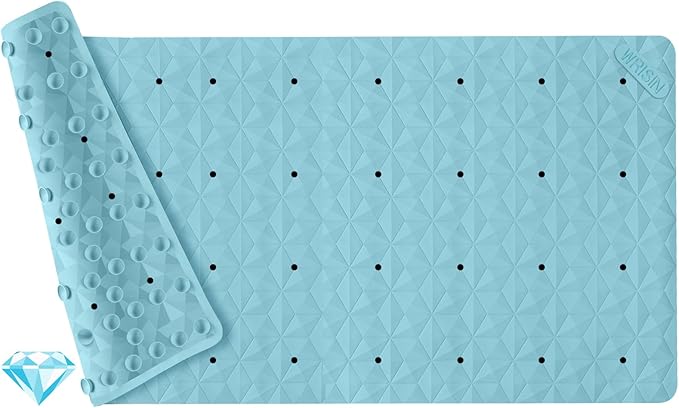 WRISIN Non Slip Bathtub Mat for Bath Tub Shower Safety - Natural Rubber Mat with Suction Cups ＆ Drain Holes - BPA/PVC Free Large Bathroom Mat - Machine Washable - Unique Diamond Pattern - 17 × 35 Inch
