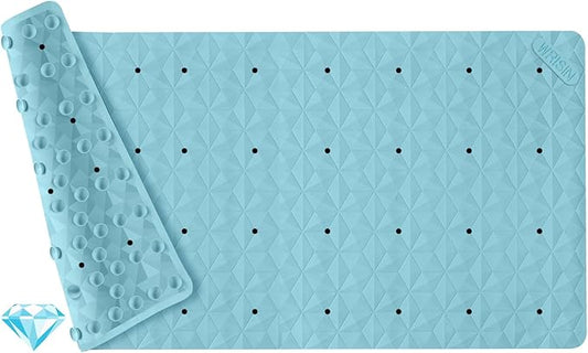 WRISIN Non Slip Bathtub Mat for Bath Tub Shower Safety - Natural Rubber Mat with Suction Cups ＆ Drain Holes - BPA/PVC Free Large Bathroom Mat - Machine Washable - Unique Diamond Pattern - 17 × 35 Inch
