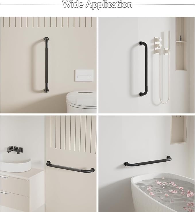 16 Inch Shower Grab Bar, Matte Black Bathroom Grab Bar Handle with Anti-Slip Knurled Grip, Stainless Steel Bath Balance Bar, 1.0" Diameter Bath Safety Bar Support for Seniors Elderly Pregnant