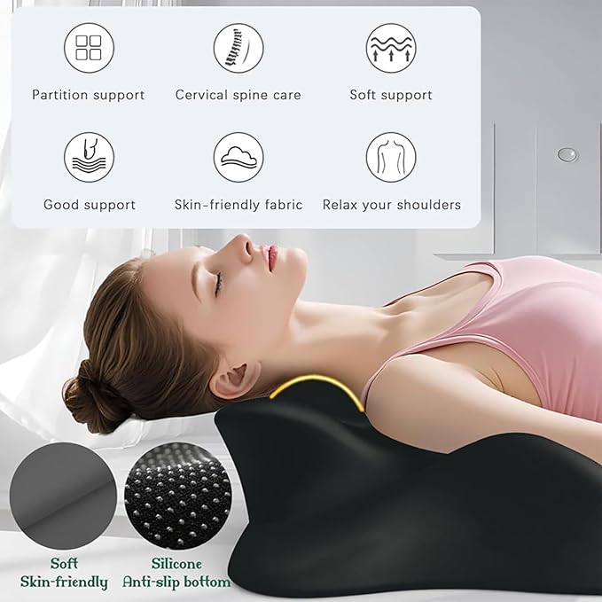Ergonomic Memory Foam Wedge Pillow, Contoured Support Pillows, 27° Angled Support for Waist and Neck, Multi-Position Support Pillow (Black)