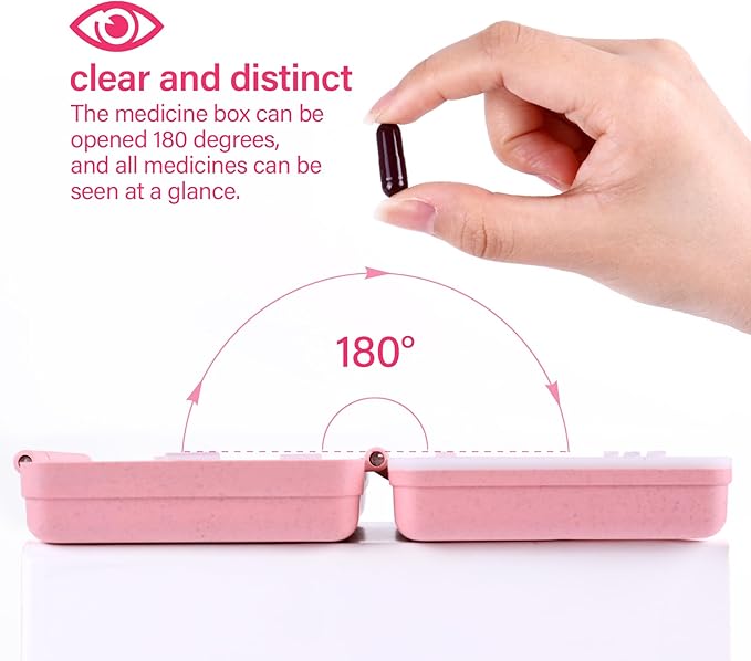9-Grid Pill Organizer,Portable Pill Box,Large Capacity Compartments,Travel Pill Container,Medicine Dispenser,Pill Purse,Pill Case for Vitamins, Fish Oils or Supplements(Brown