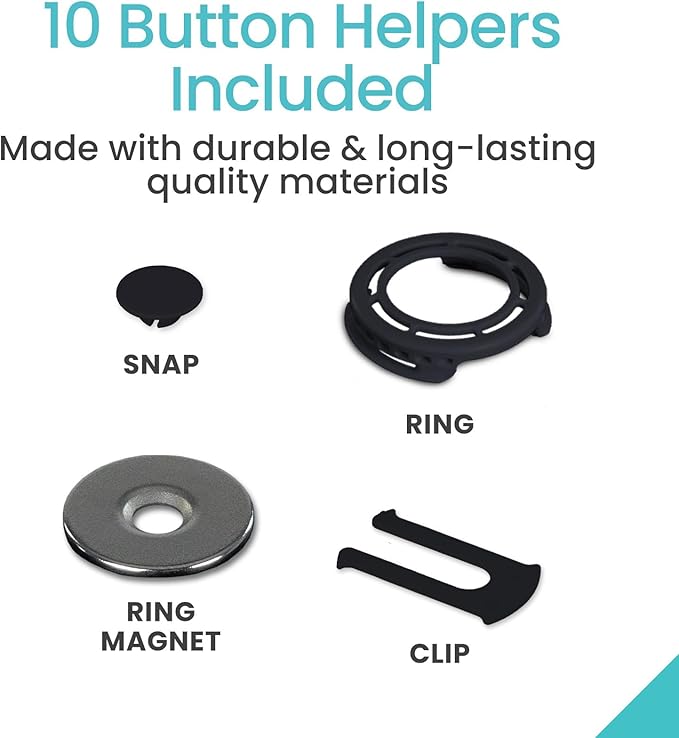 Vive Button Assist Tool (10 Pack) - Magnetic Button Helper for Elderly - Assistive Devices for Disability, Arthritis - Shirt Buttoner Hook, Clothing Adaptive Equipment for Seniors & Stroke Assistance