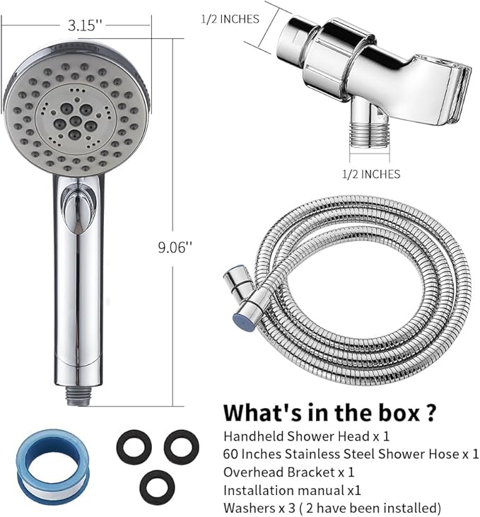 DOILIESE High Pressure Shower Head with Handheld Spray 6 Settings Hand Held Shower Head with On Off Switch and Spa Spray Mode 60 In Hose, Chrome