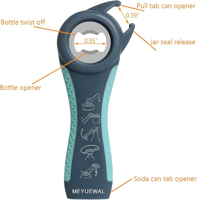 Jar Opener, 5 in 1 Multi Function Can Opener Bottle Opener Kit with Silicone Handle Easy to Use for Children, Elderly and Arthritis Sufferers (New blue)