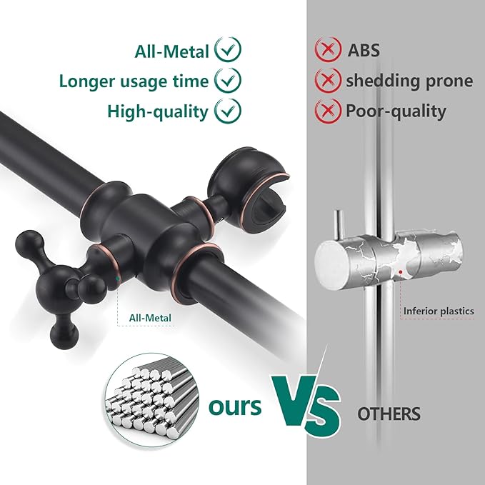Handheld Shower Head with Slide Bar Combo, 6 Settings Handheld Shower with ON/OFF Pause Switch, Adjustable Height 27.5" Long Slide Bar, Wall Supply Elbow, 6.6ft Shower Hose, Oil Rubbed Bronze