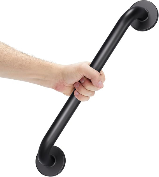 AmazerBath Shower Grab Bars for Seniors Anti Slip, Bath Safety Grab Bar for Needy, Stainless Steel Bathroom Safety Grab Bars, Thickened Bar Bigger Base Holds 500LBS, 16" L x 1" D, Black