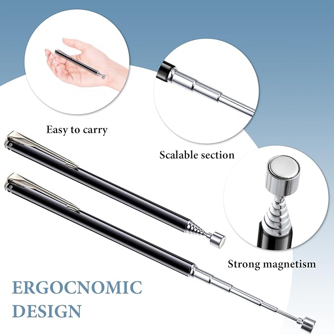 Patelai 2 Pieces Telescoping Magnetic Pick up Tool Grabbers Reacher Tools with Pocket Clip 25 Inch Telescopic Retrieving Magnet Gift for Man, Father, Mechanic, Handyman, Husband (Black)