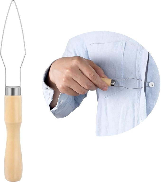 Easy Button Hook, Steel Button Helper Tool for Elderly, Wide Wood Handle Buttons Fastener Device Assist Dressing Aid Tool for Seniors One Hand - Small Button and Universal