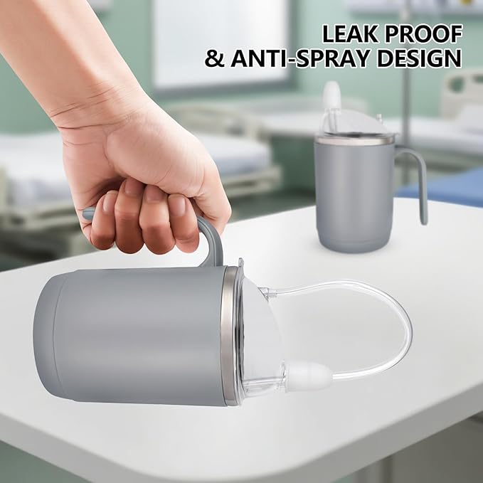 Adult Sippy Sup for Elderly 14oz Stainless Steel Spill Proof Cup with Straw, 3 in 1 Elderly Sippy Cup with Lid, Suitable for Seniors Disabled Patients Limited Mobility