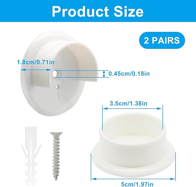 Murtenze 4 Pack Closet Rod Holders, 1-3/8" Plastic Tension Pole Bar Sockets Wardrobe Tube Rail Support Bracket, White U-Shaped Socket Bracket for Home Bathroom Shower