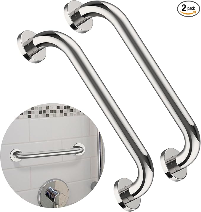 2 Pack 12 Inch Shower Grab Bar, ZUEXT Chrome Stainless Steel Bathroom Grab Bar, Shower Handle, Bathroom Balance Bar, Safety Hand Rail Support - Handicap, Elderly, Injury, Senior Assist Bath Handle