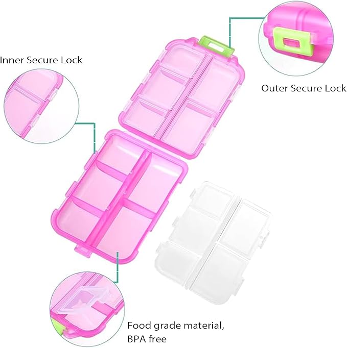 2PCS 7-Day Pill Organizer with Labels – Travel Pill Case, Daily Medication Organizer | Compact & Secure | Fits in Pocket/Purse (3.7” x 2.4”)