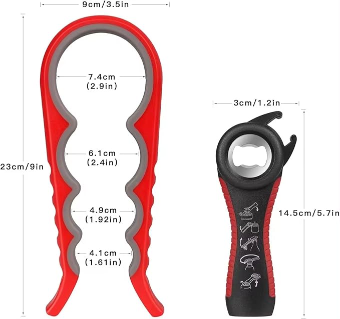 Jar Opener for Weak Hands & Seniors with Arthritis (4-Piece Set) – 5-in-1 Bottle & Can Opener Kitchen Gadget with Non-Slip Silicone Gripper Pad & Corkscrew Wine Opener
