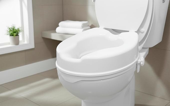 PEPE Mobility Raised Toilet Seat with Lid for Elderly 4" High, Fits Round and Elongated up to 15" Wide, Commode Seat with Sturdy Brackets, Medical Aid