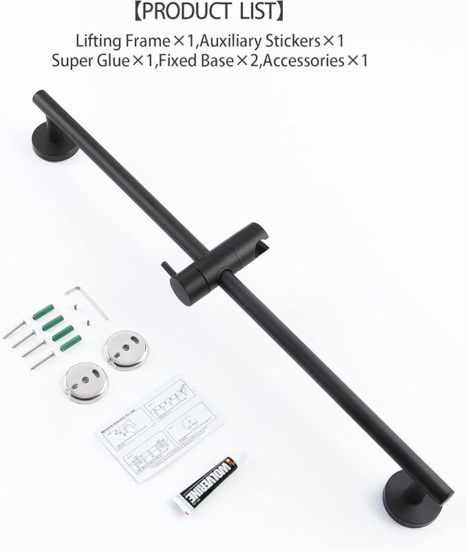 SKOWLL Shower Slide Bar with Height/Angle Adjustable Handheld Shower Holder Matte Black 26 Inch Shower Silde Bar No Drill, Wall Mount Stainless Steel Bathroom Shower Head Holder Bar