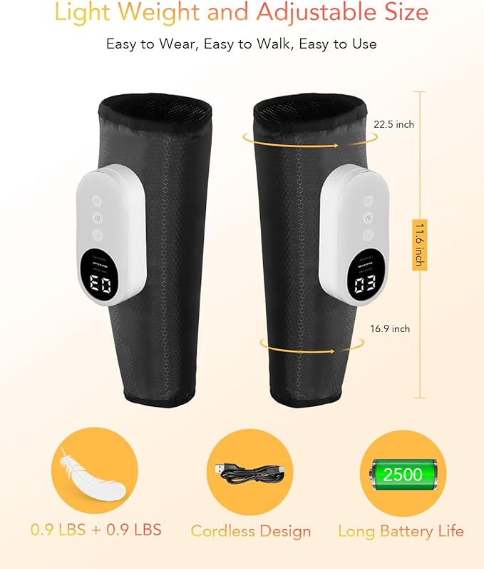LINGTENG Leg Massager for Circulation and Pain Relief, Calf Air Compression Massager with Heat, Leg Massager with 3 Intensities, 3 Modes, Easy to use, Muscle Relaxation, Gifts (Pair)