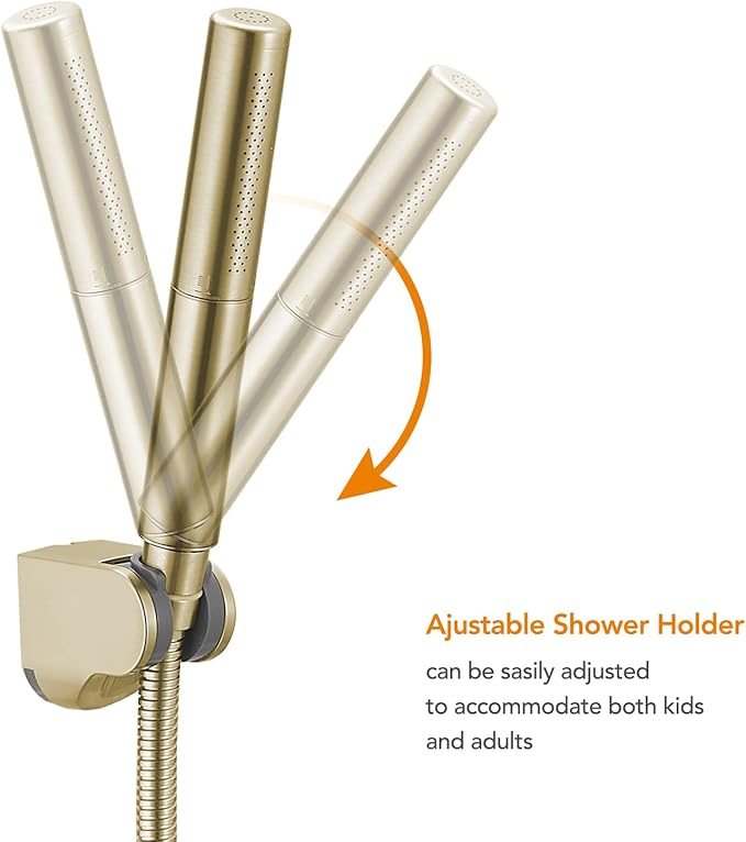 BESy Brass 2 In 1 Function Handheld Shower Head Set High Pressure 7 Inch Shower Head High Flow Hand Shower Wand with 59 Inch Hose, Bracket, Brushed Gold