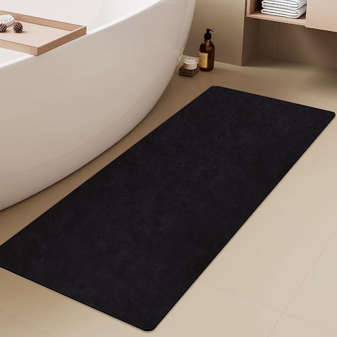 TYUU Black Bath Mat, Bathroom Rugs Non Slip Washable Thin Absorbent Quick Dry Bath Mat Fits Under Door Bathroom Floor Mat Perfect for Bath, Shower, or Sink 24"x60" Black