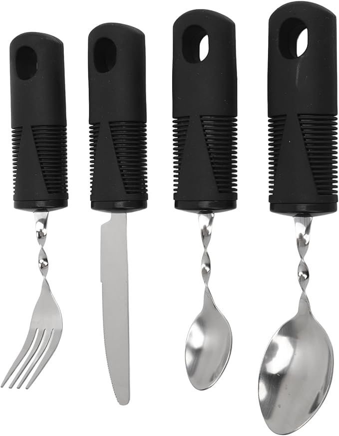 4PCS Adaptive Utensils for Hand Tremors, Weighted Silverware with Easy Grip Handles Arthritis Eating Utensils for Seniors Parkinson's Cutlery Set Stainless Steel Adaptive Utensils