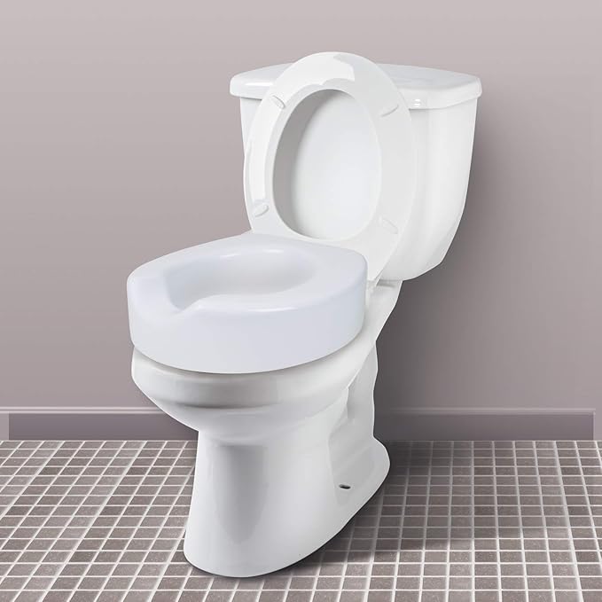 Carex Toilet Seat Riser with Quick-Lock, Raised Plastic Toilet Seat Adds 4” of Height - Fits Most Standard Round & Elongated Toilets, 300 Pound Weight Capacity, Slip-Resistant