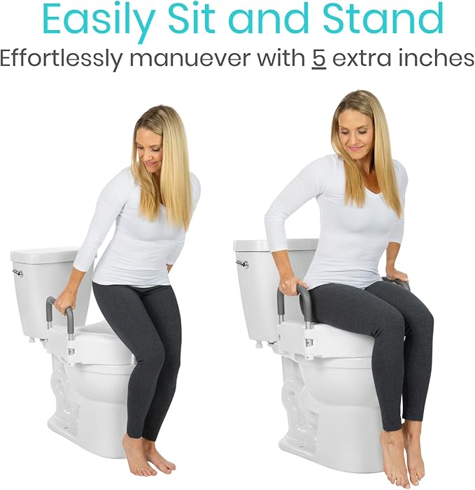 Vive Raised Toilet Seat - 5" Portable, Elevated Toilet Seat Riser & Extender - Elongated and Standard Fit Commode Lifter - Bathroom Safety Extender Assists Disabled, Elderly, Seniors, Handicapped