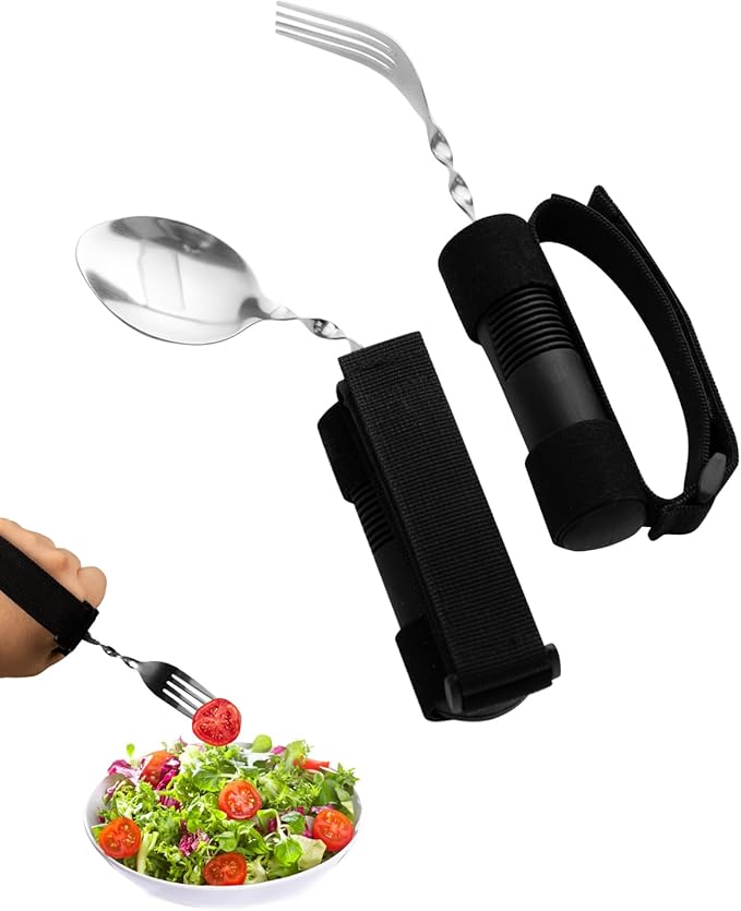 Bendable Adaptive Utensils for Elderly, Disabled People, Parkinson’s, Arthritis, Hand Tremors, Weak Hand Grip & Handicapped, Arthritic Hands-Non Slip Handles(luoxuan2,Black)