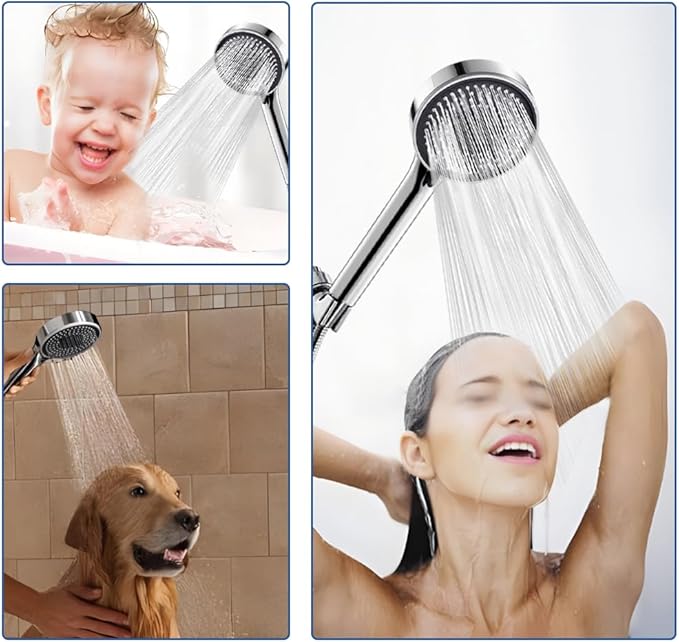 Handheld Shower Head, High Pressure Shower Head With 80" Hose And Adjustable Bracket, Anti-Clog Nozzles, 5 Spray Setting Showerhead, Chrome