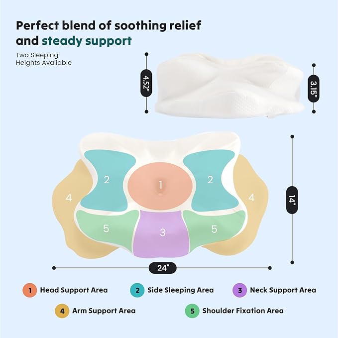 DUMOS Cervical Pillow for Neck and Shoulder, Contour Memory Foam Pillow, Ergonomic Neck Support Pillow for Side Back Stomach Sleepers with Pillowcase