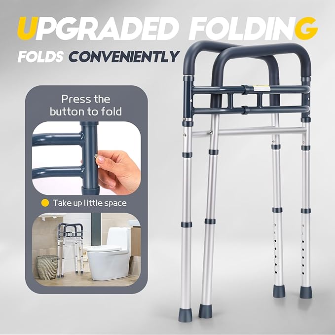 Lianjindun Toilet Safety Rails, Adjustable Toilet Frame for Elderly, Seniors, Handicap & Disabled, Foldable Handicap Toilet Handles Fit Any Toilets (Blue)