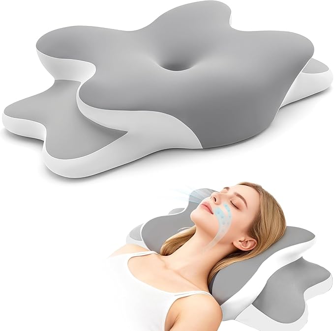 Sleep Apnea Pillow with Neck Pain & Snoring Relief -Orthopedic Cervical Pillow, Ergonomic Contour Memory Foam for Side, Back,Stomach Sleepers, Medium Firm (Grey,Queen Size)