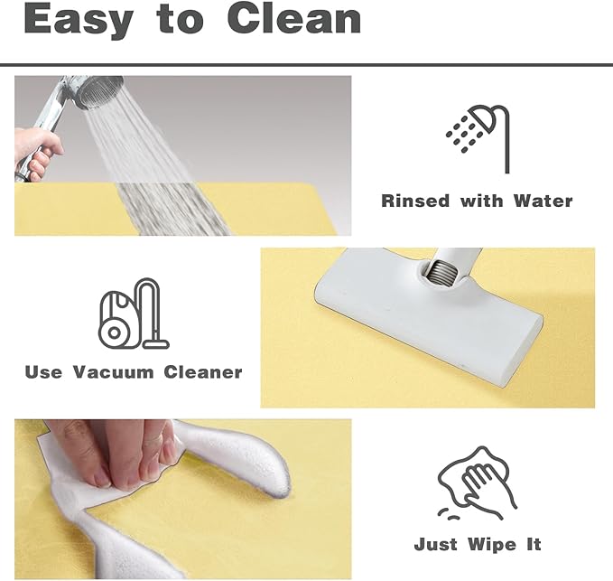 TYUU Bathroom Mat Quick Dry, Bathroom Rugs Non Slip Washable Thin Absorbent Bath Mat Fits Under Door Bathroom Floor Mat Perfect for Bath, Shower, or Sink 16"x24" Light Yellow