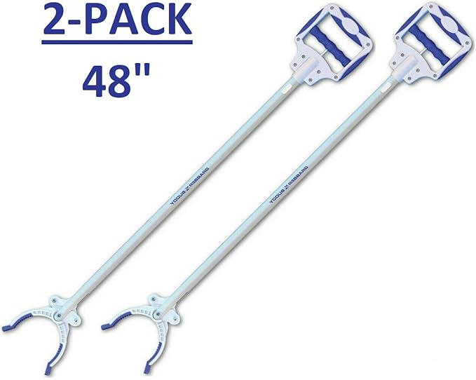 Grabber Buddy Reacher with Dual Powerful Magnets, Ergonomic Angle Adjustable Handle & Rubber Grip Tips Pick Up Tool 48" - 2 Pack