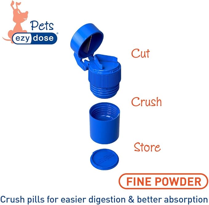 EZY DOSE Pill Crusher and Cutter for Dogs and Pets, Daily Usage, Safely Cuts and Crushes Pills, Vitamins and Tablets, Accurate and Easy Cutting, Great for Hiding Medication in Treats, Blue, BPA Free