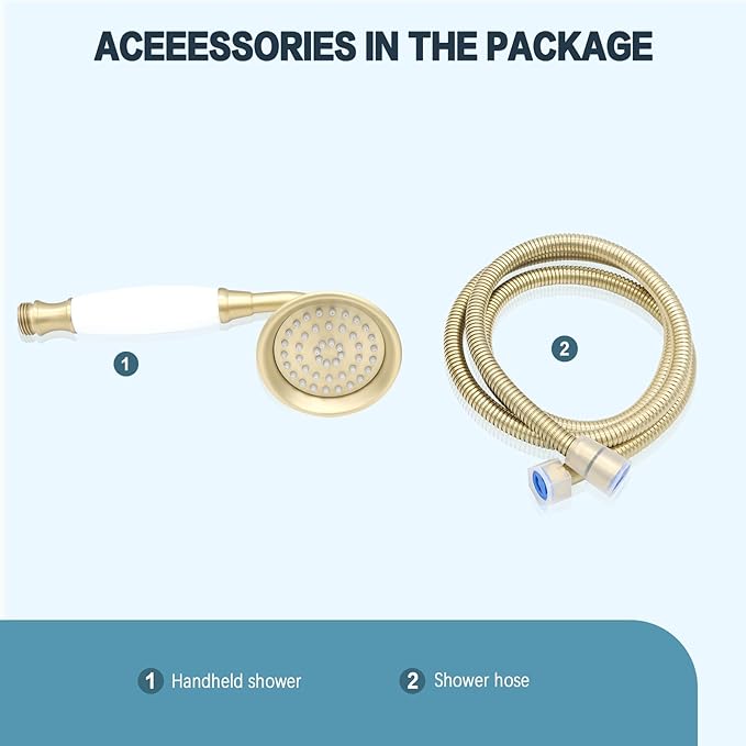 ENGA Vintage Hand-held Shower Rain Sprayer Telephone Shaped Ceramic Shower Head with 59 Inch Hose for Bathroom, Brushed Gold
