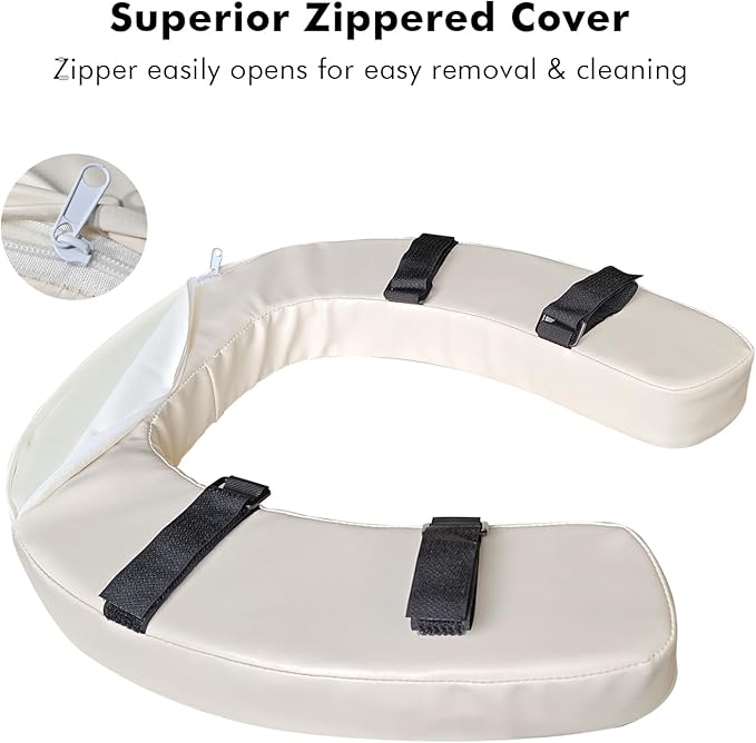 Soft Padded Toilet Seat Cushion with 2-Inch High-Density Foam, Waterproof PU Fabric, U-Shape Design, Secure Hook & Loop Tape (Beige)