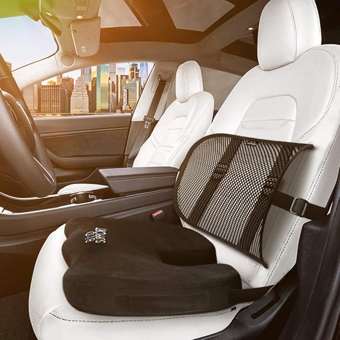 Seat Cushions for Office Chairs with Lumbar Support, Desk Chairs, and Car Seats - Adjustable Straps and Non-Slip Ergonomic Design for Tailbone and Lower Back Pain Relief for All Day Use