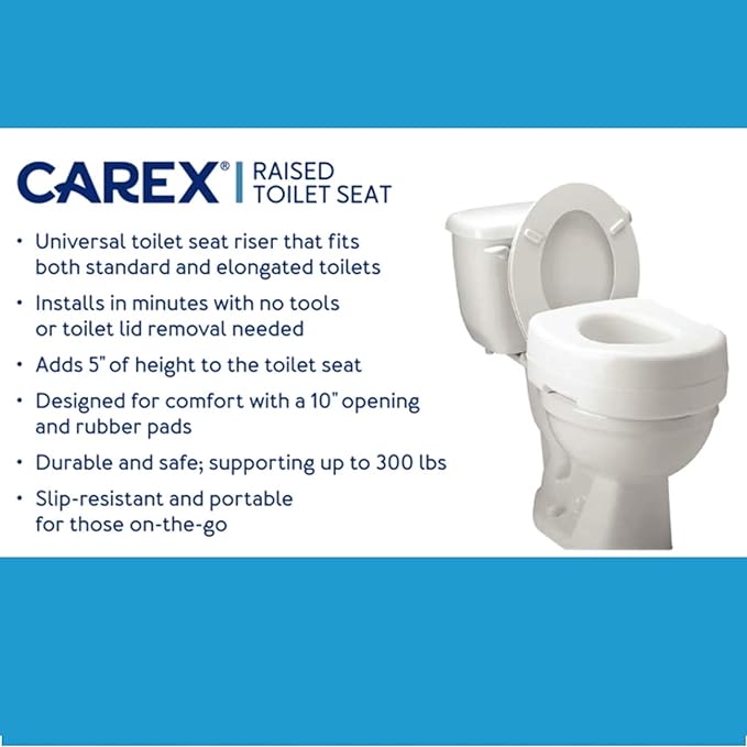 Carex Toilet Seat Riser, 5.5 Inch, Toilet Seat Risers for Seniors, Raised Toilet Seat, Supports 300lbs, Slip-Resistant, Toilet Riser, Elevated Toilet Seats