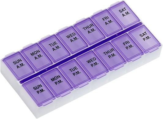 Ezy Dose Weekly (7-Day) Daily AM/PM Pill Organizer, Vitamin Planner, and Medicine Container, Case for Supplements and Fish Oils, Medium Compartments, 2 Times a Day, Purple, BPA Free