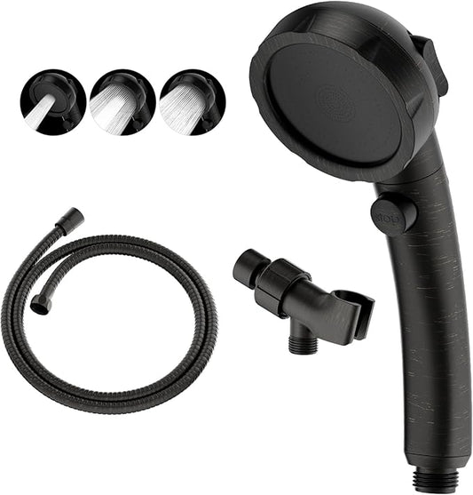 KAIYING High Pressure Oil-Rubbed Bronze Handheld Shower Head with ON/OFF Switch, 3 Spray Modes, Adjustable Angle Bracket, and Hose