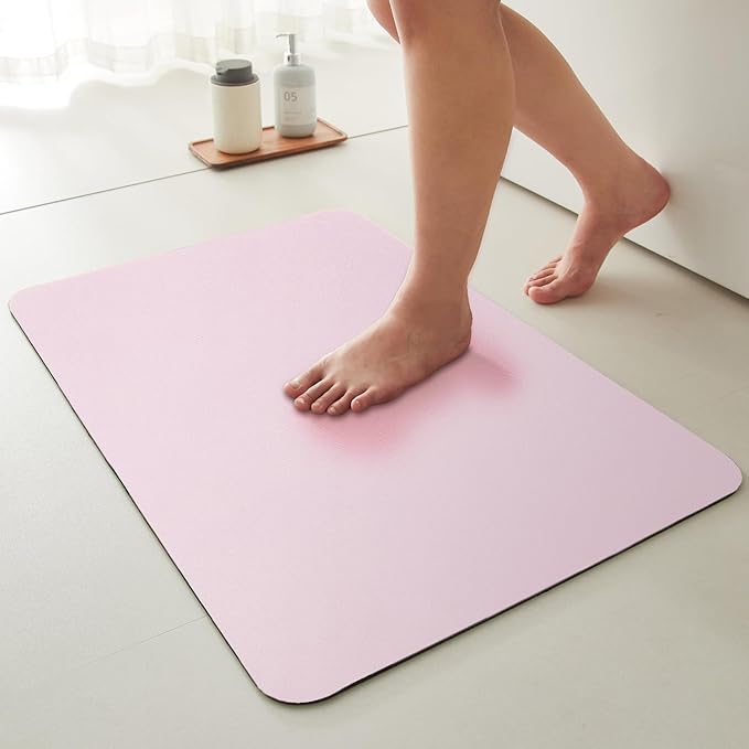 TYUU Pink Bath Mat, Bathroom Rugs Non Slip Washable Thin Absorbent Quick Dry Bath Mat Fits Under Door Bathroom Floor Mat Perfect for Bath, Shower, or Sink 24"x36" Pink