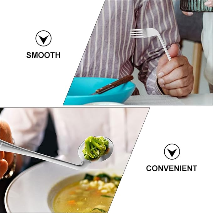 DOITOOL 4 Pcs Curved Feeding Utensils Set Angled Spoon and Fork Adaptive Tableware for Elderly Disabled Self-Feeding Non-Slip Grip Aids for Meal Assistance