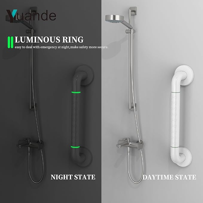 14 Inch Grab Bars for Shower, YuanDe Bath Grab Bar with Anti-Slip Grip and Safety Luminous Circles, Stainless Steel Bathroom Safety Handrail Support, Safety Bar Handle for Disabled Elderly Pregnant
