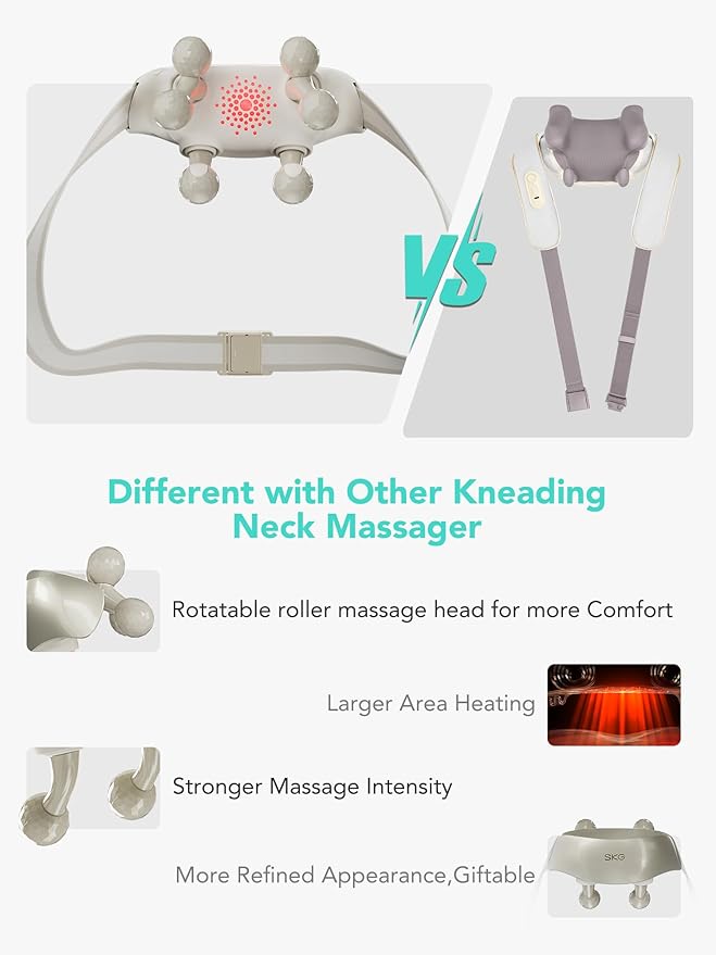 SKG H7 Ultra FSA Eligible Cordless Neck Massager for Pain Relief Deep Tissue, Shiatsu Shoulder Massager with Heat, Massage Tools for Trapezius, Lymphatic Drainage, Relaxation Therapy, HSA Items