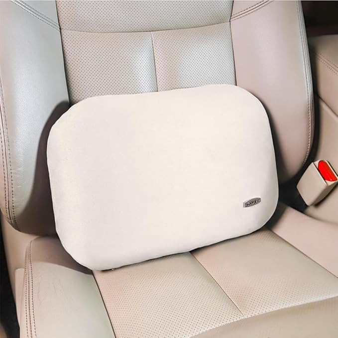 Carwales Beige Lumbar Support Pillow for Car Driving Seat Soft Latex Lower Back Support Thin Relax Home Recliner Sofa Office Accessories Chair Cushion Pain Relief
