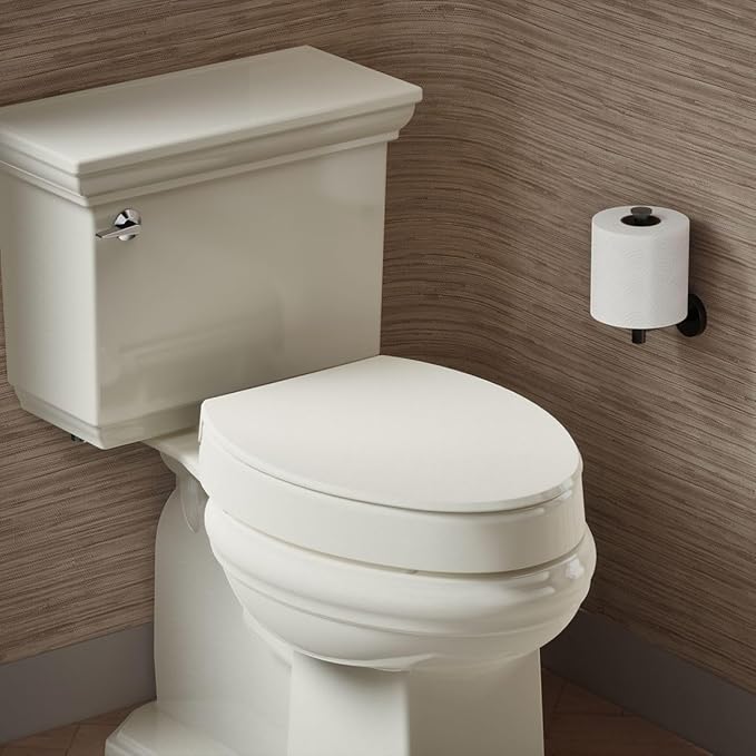 KOHLER 25875-96 Hyten 3" Height, Elevated Soft Close Elongated Toilet Seat, Contoured Seat with Grip-Tight Bumpers, Quick-Attach Hardware, No Slam Toilet Seat, Biscuit (Pack of 2)