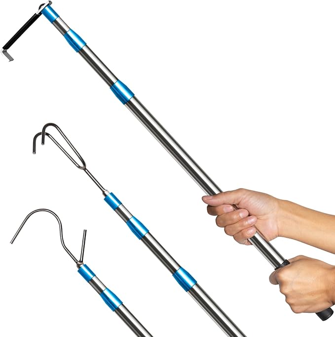 Truck Cargo Grabber - 6.3 Ft Heavy Duty Truck Bed Grabber Tool Telescoping Pole with 3 Hooks, Reach Retriever Tool for Pickup Trucks Bed, Accessories, and More (Blue), Gift Ideas