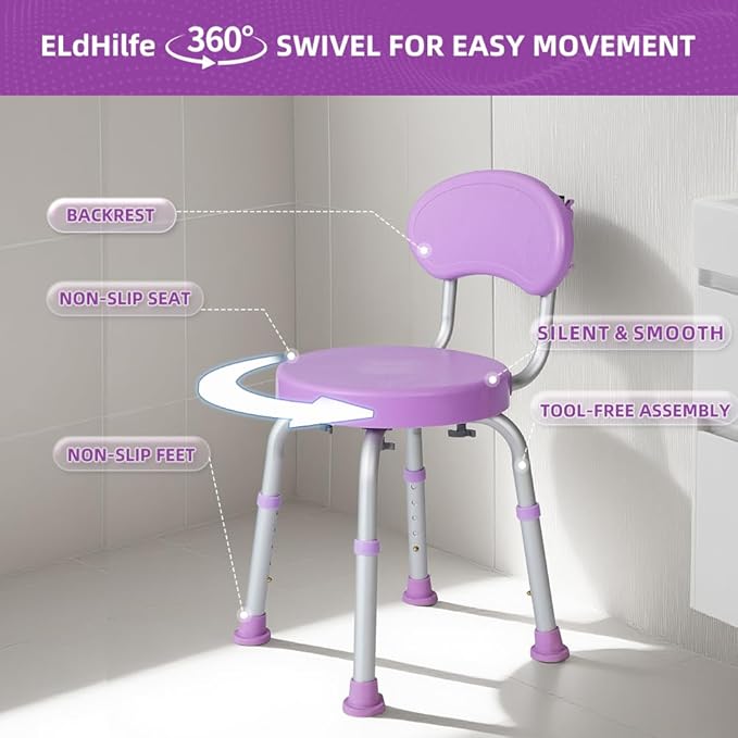 360 ° Rotating Shower Chair with Seat Back, Anti Slip Adjustable Height Bathtub Stool, Suitable for Elderly and Postoperative Patients as a Bathroom Shower Seat